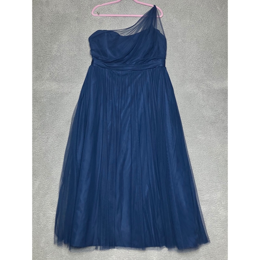 Alfred Angelo Gown Formal Dress Women 26W Ink Blue One Shoulder Tulle Bridesmaid